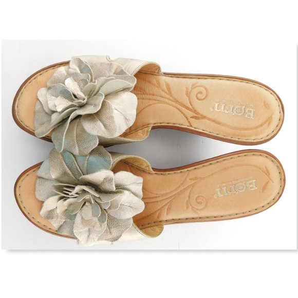 Born Shoes Born Metallic Shimmer Flower Wedge Slide Sandals 7 Poshmark